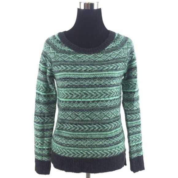 Vintage NWT American Eagle Outfitters Fair Isle Crew Neck Mint Green & Gray Cozy - Picture 2 of 7